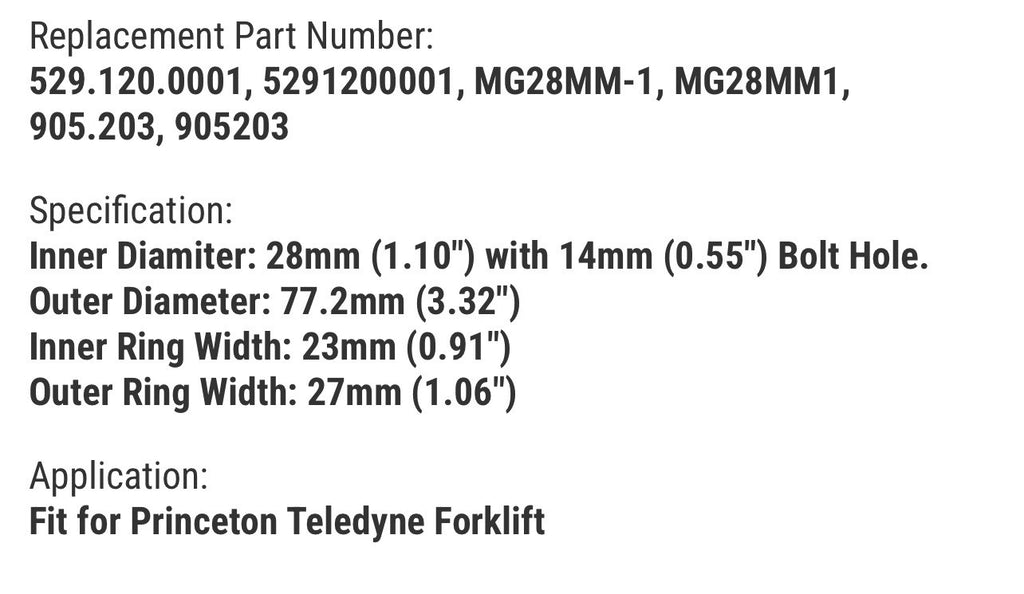 Mast Guide Roller Bearing 529.120.0001 for Princeton Teledyne Forklift