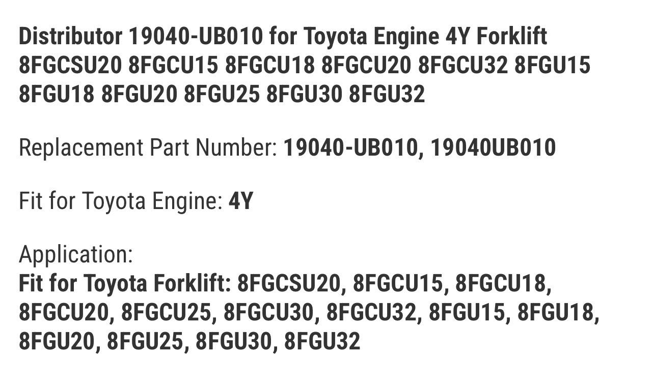 Distributor 19040-UB010 for Toyota Engine 4Y Forklift | 8 Series