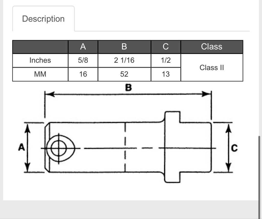 Forklift Fork Pin Kit Class 2 - Set of 2 (Size in Pictures)
