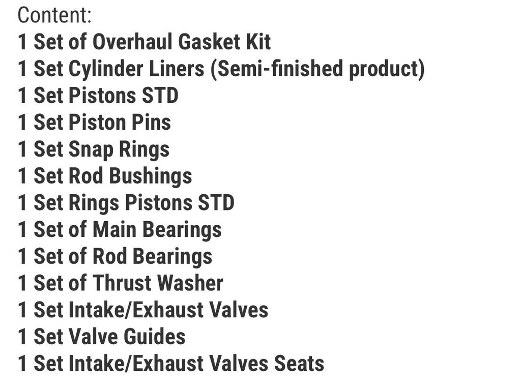 Overhaul Rebuild Kit for Yanmar Engine 4TNE92