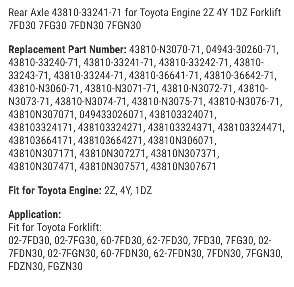 Rear Axle 43810-33241-71 for Toyota Forklift 7FD30 7FG30 7FDN30 7FGN30