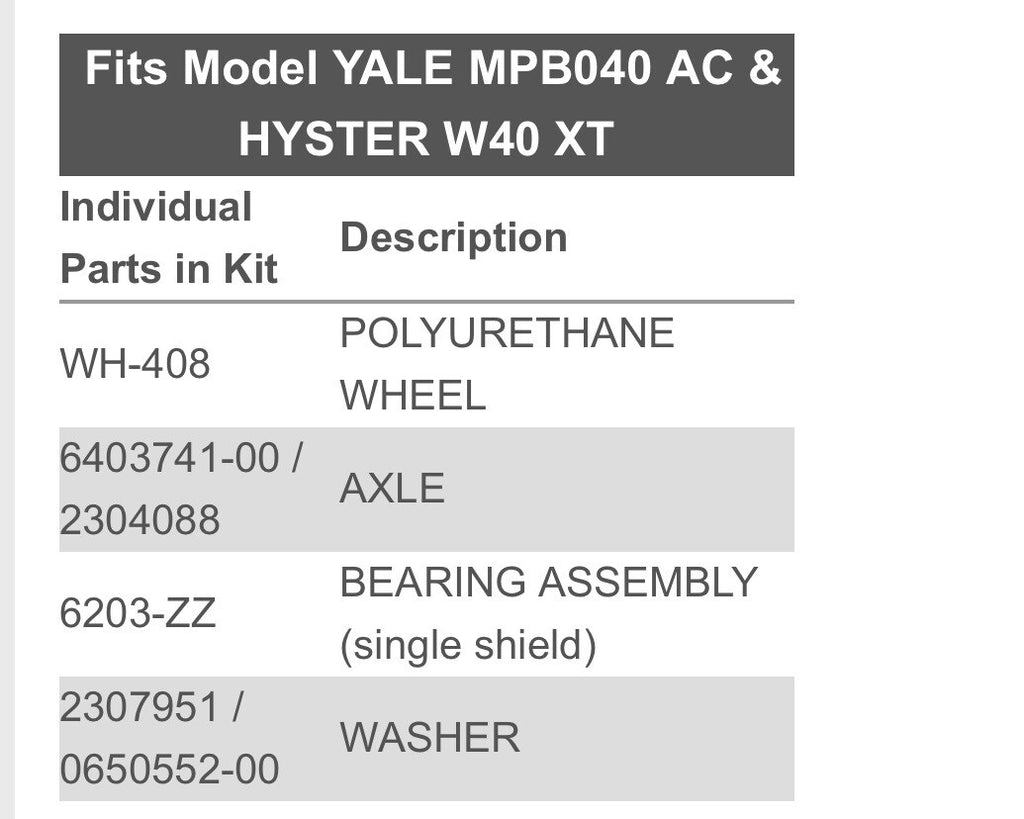 Load Wheel Kit for Yale Model MP/MPB 040 AC Pallet Jack