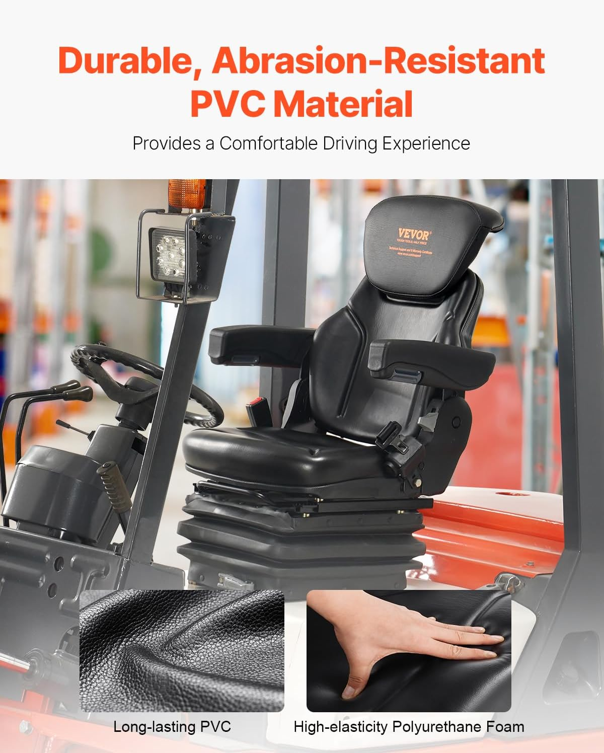 Universal Forklift Seat, Tractor Seat with Armrest & Adjustable Backrest
