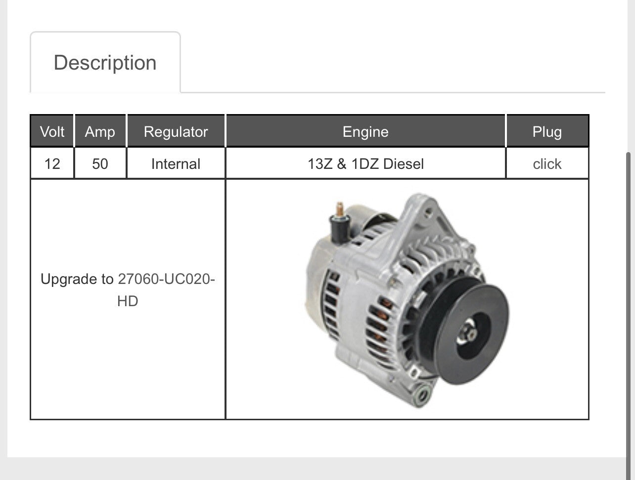 27060-78203-71 Alternator For Toyota Forklift With 13Z & 1DZ Engine 27060-UC020
