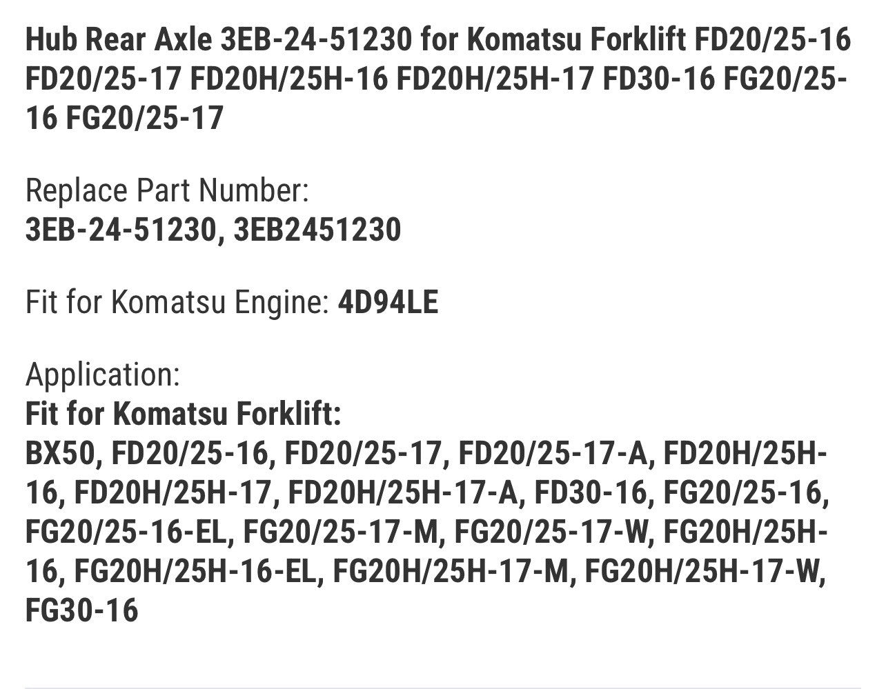 Hub Rear Axle 3EB-24-51230 for Komatsu Forklift FD20/25-16 FD20/25-17