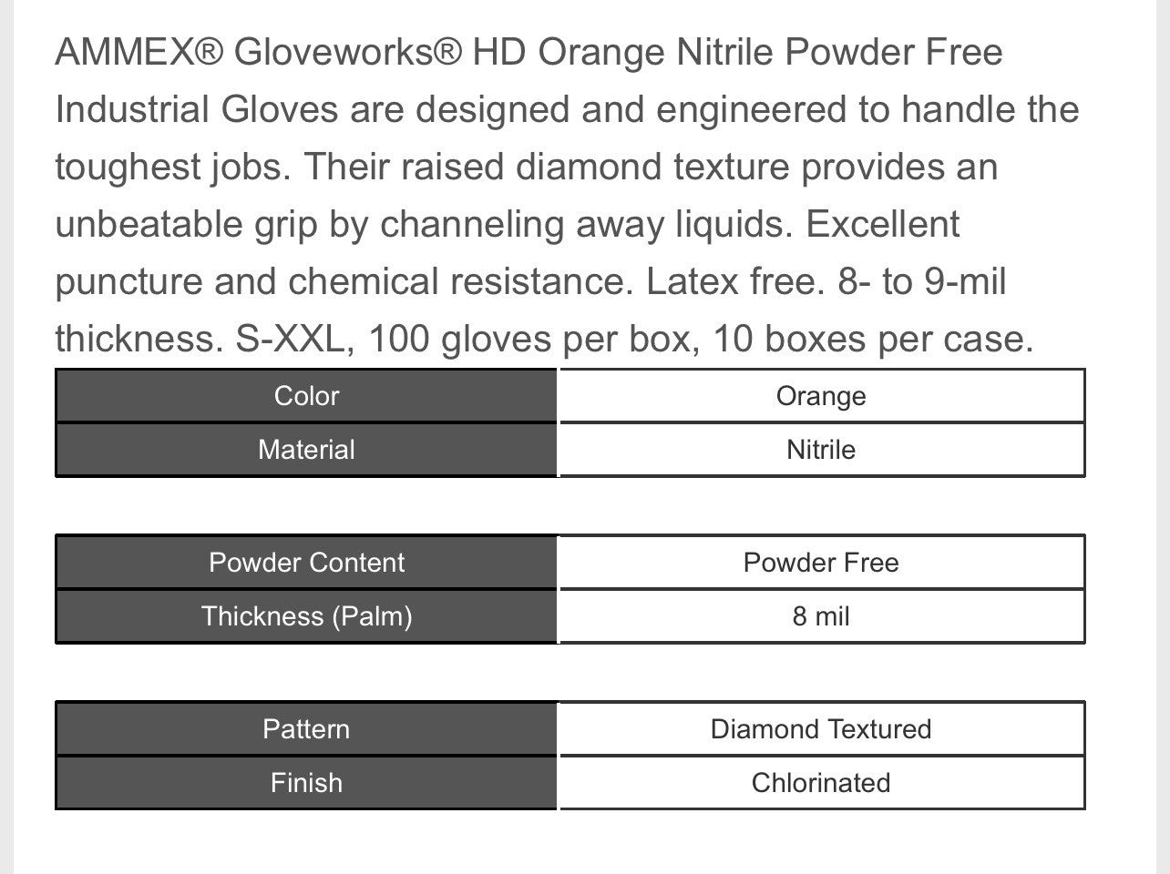 HD Orange Nitrile Powder Free Industrial Gloves | Size XL (100 Pack)