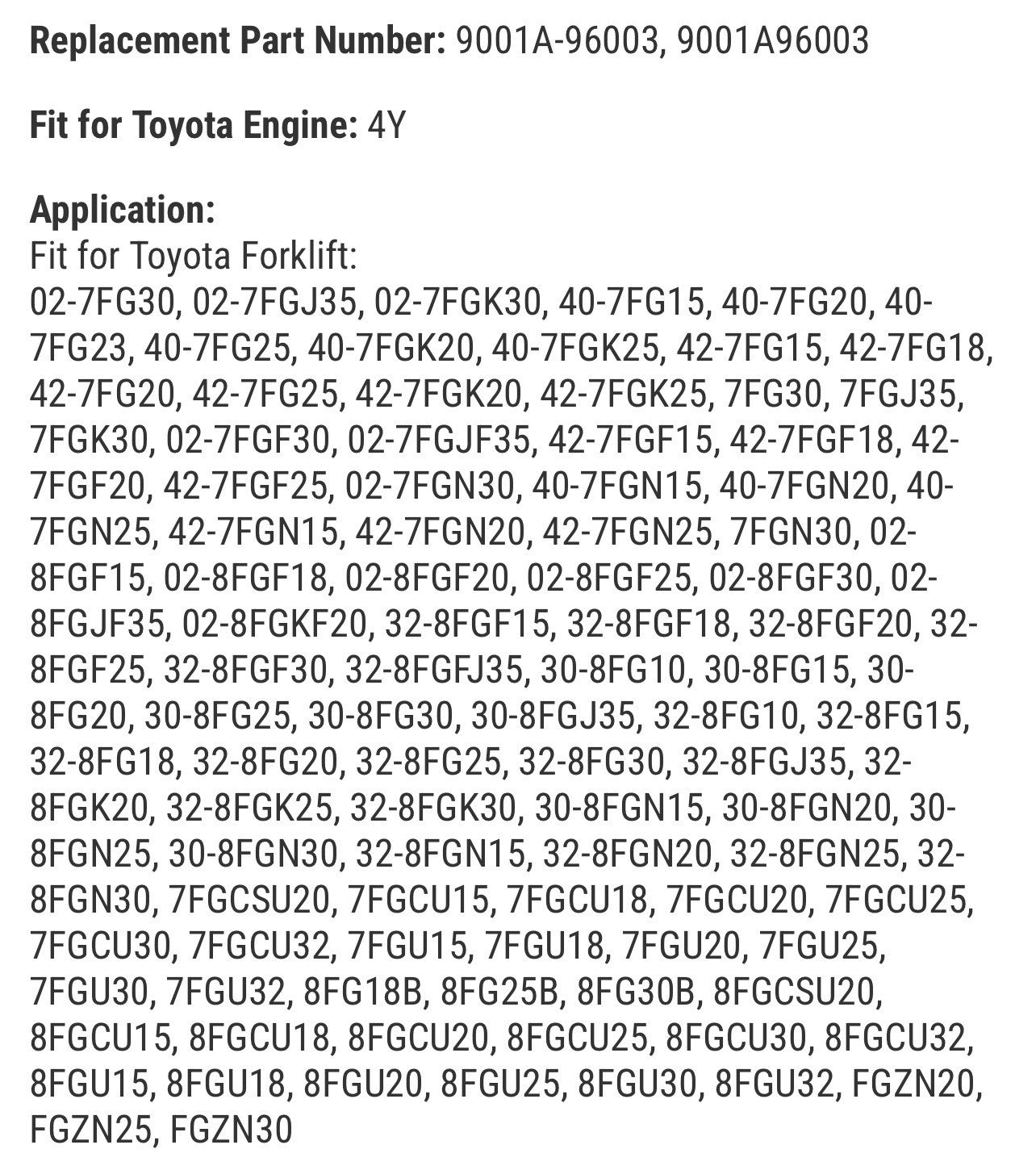 9001A-96003 for Toyota Engine 4Y Forklift 7FG15-30 8FG15-30  Belt