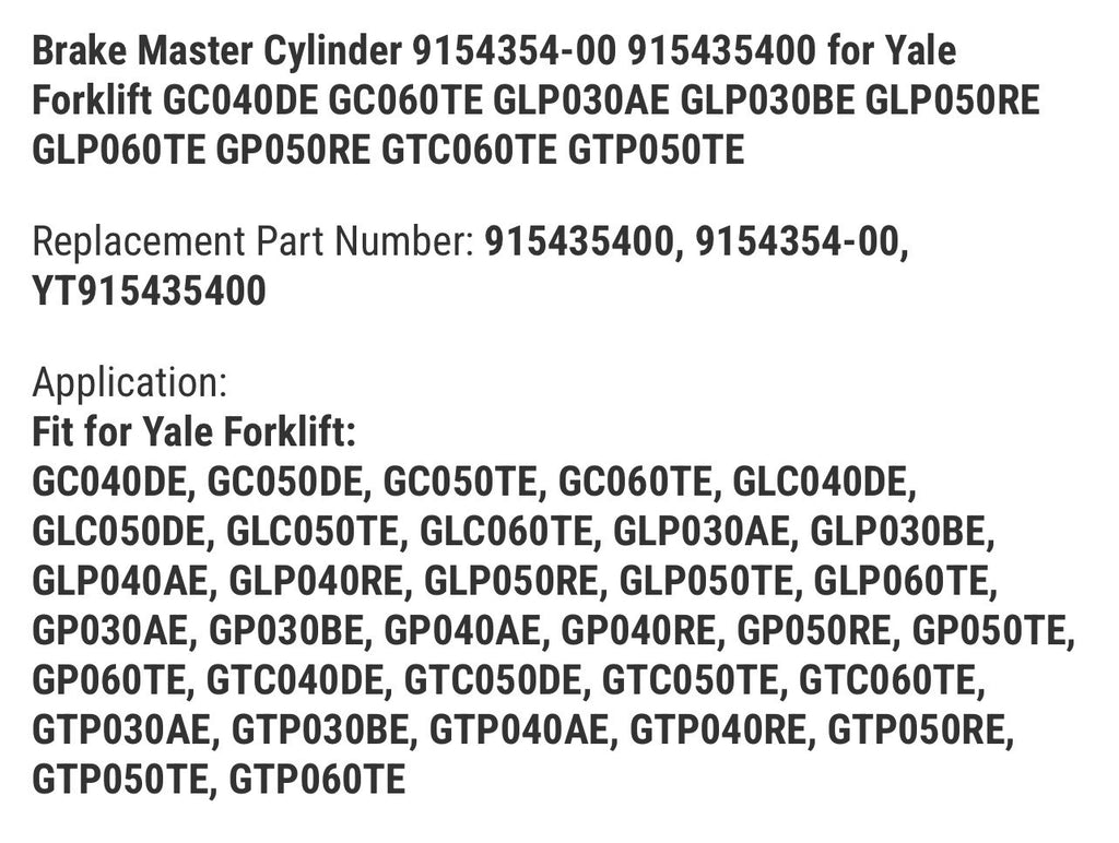 Brake Master Cylinder 9154354-00 915435400 for Yale Forklift GC040DE GC060TE