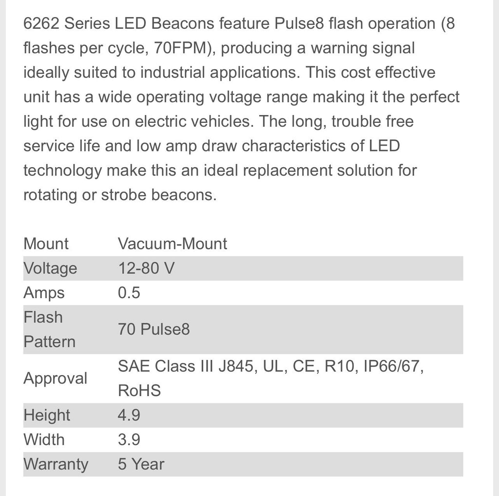 6262A ECCO Strobe Lamp (LED AMBER) 12-80 V for Forklifts