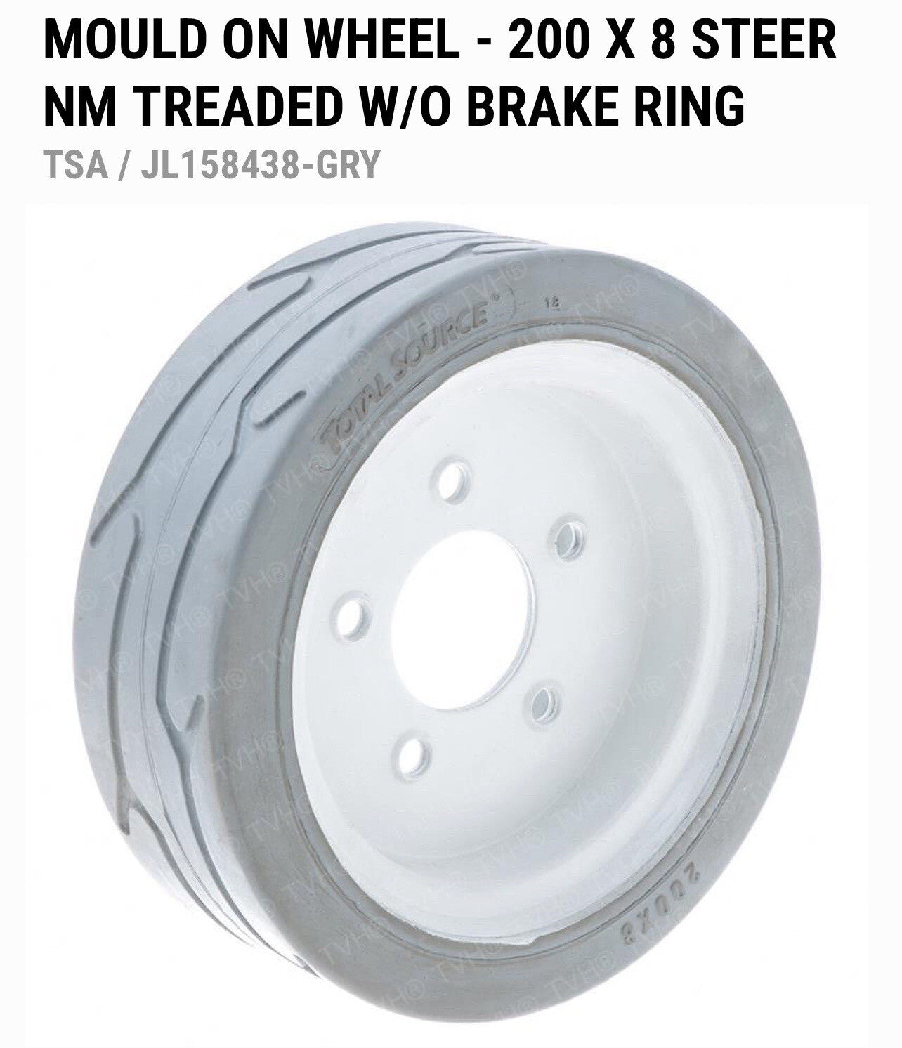 Qty 4- Skyjack 158438/158439 Non-Marking Treaded Molded-On Wheels (200 x 8) Gray