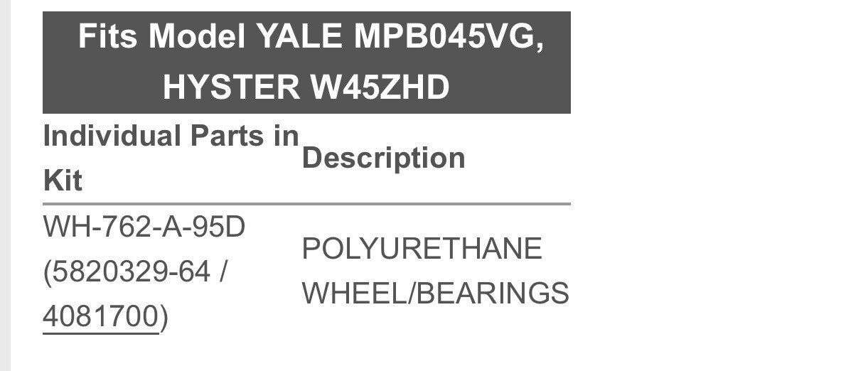 Load Wheel kit for HYSTER W45ZHD Electric Pallet Jack Lift Truck