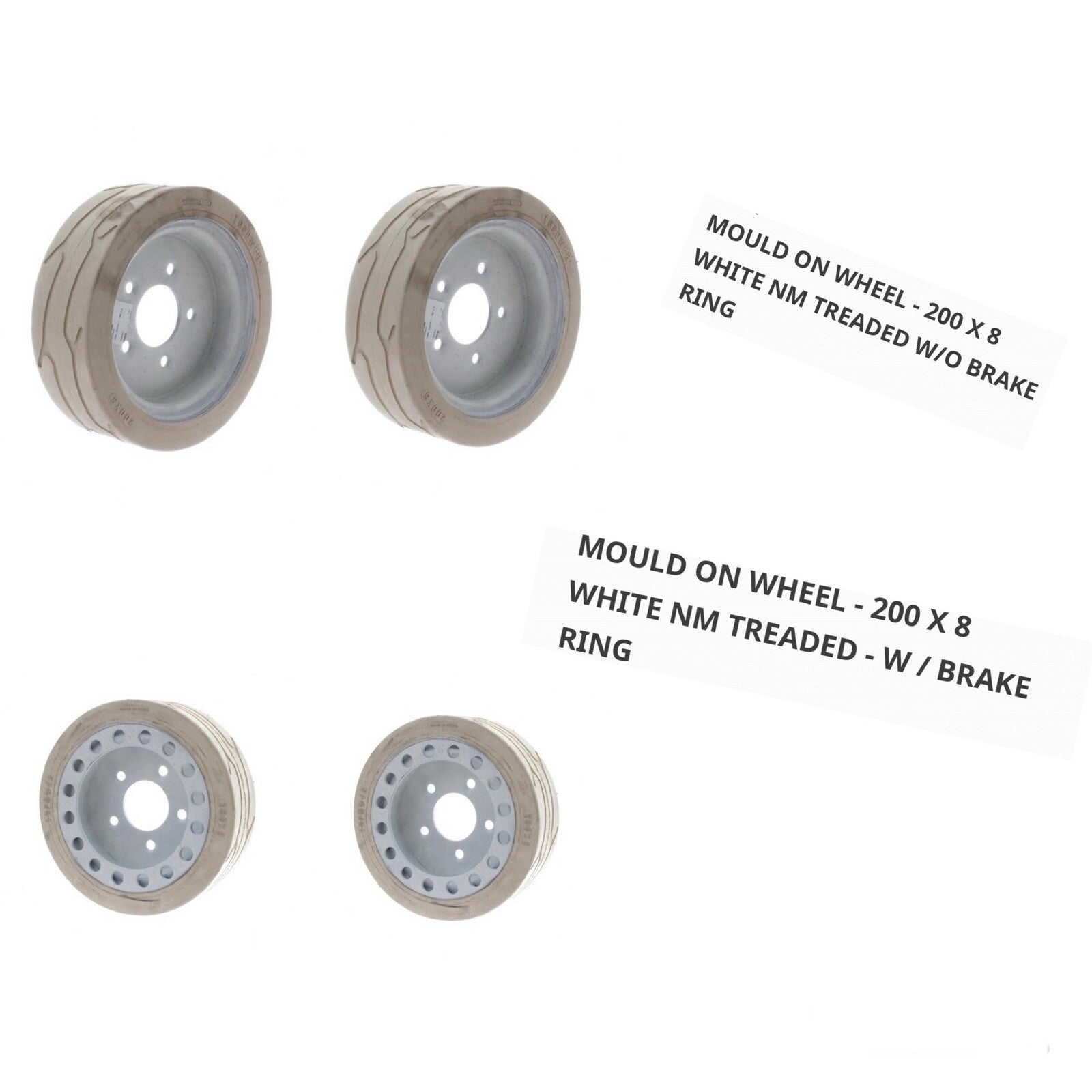 (QTY 4)Skyjack 158438/158439 NM TREADED,MOULD ON WHEEL(200 x 8)(White) SJIII3219
