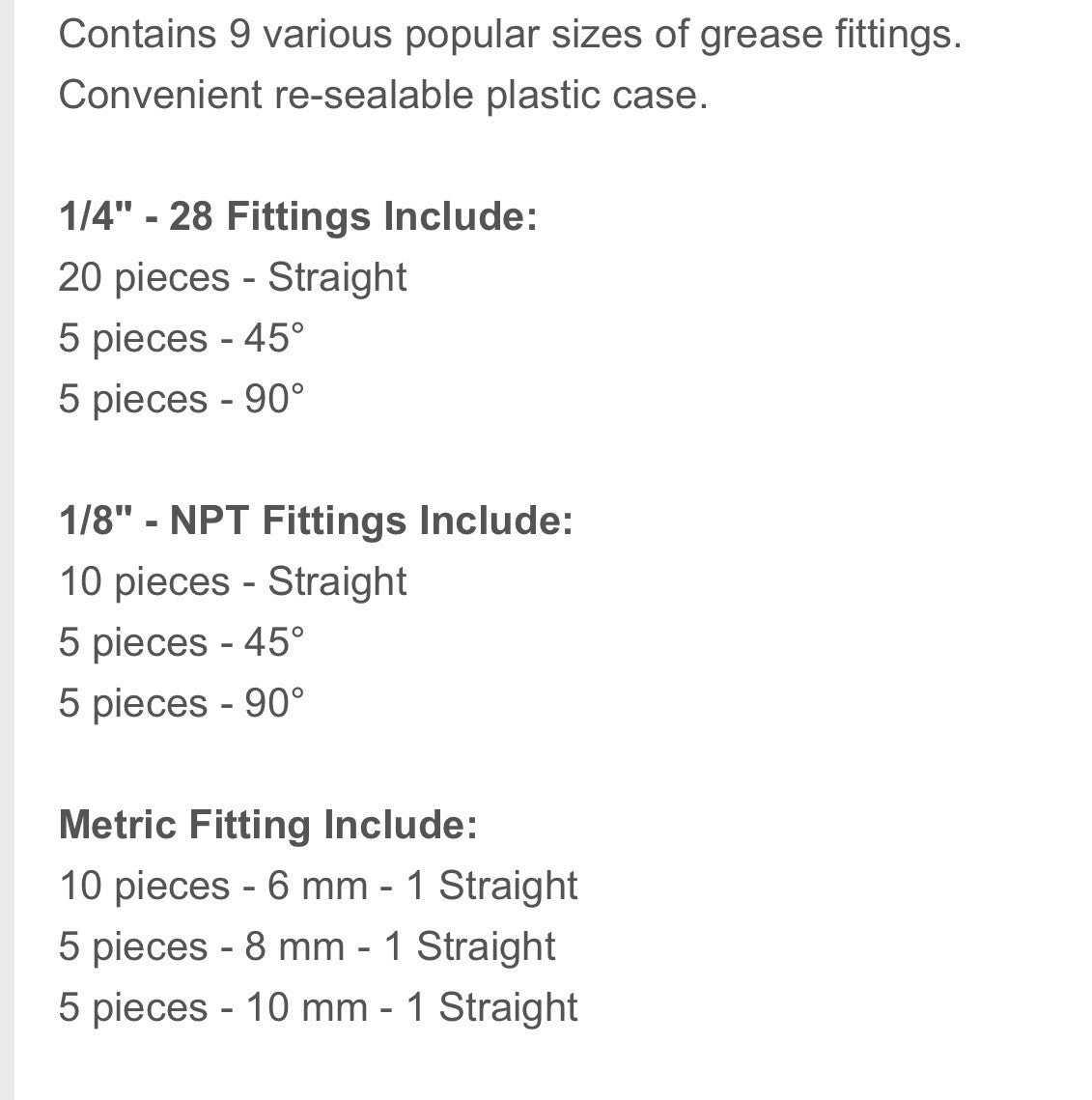 UNIVERSAL GREASE FITTINGS KIT  (70 PK MIXED)