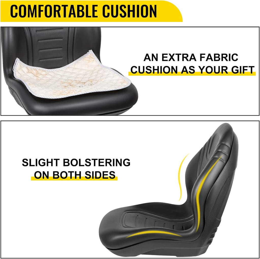 Universal Lawn Tractor Seat Replacement, Compact High Back Mower Seat, Black