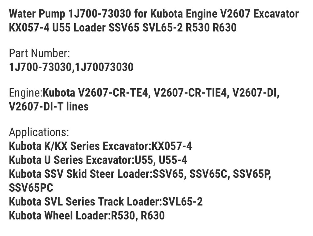 Water Pump 1J700-73030 for Kubota Engine V2607 Excavator