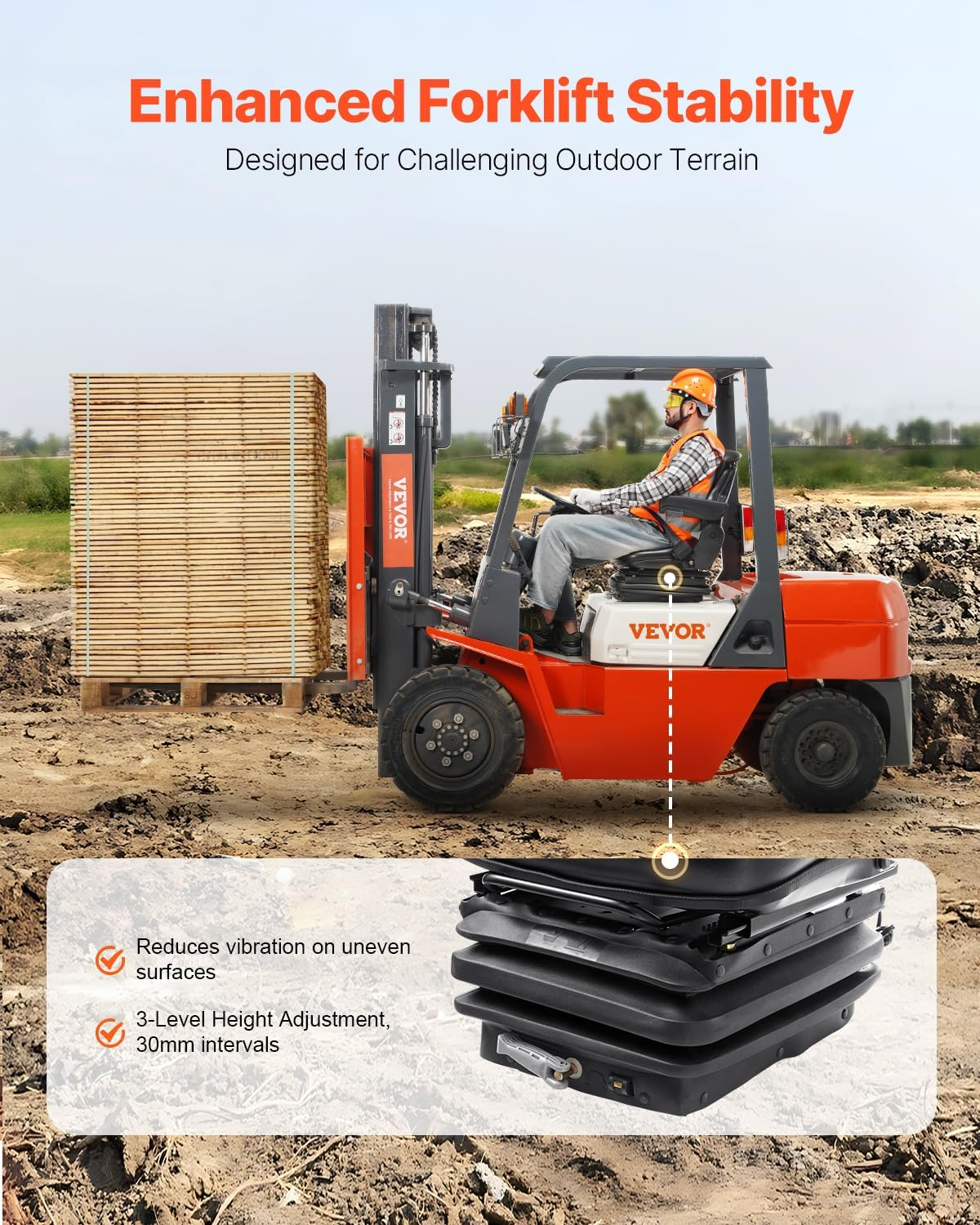 Universal Forklift Seat, Tractor Seat with Armrest & Adjustable Backrest