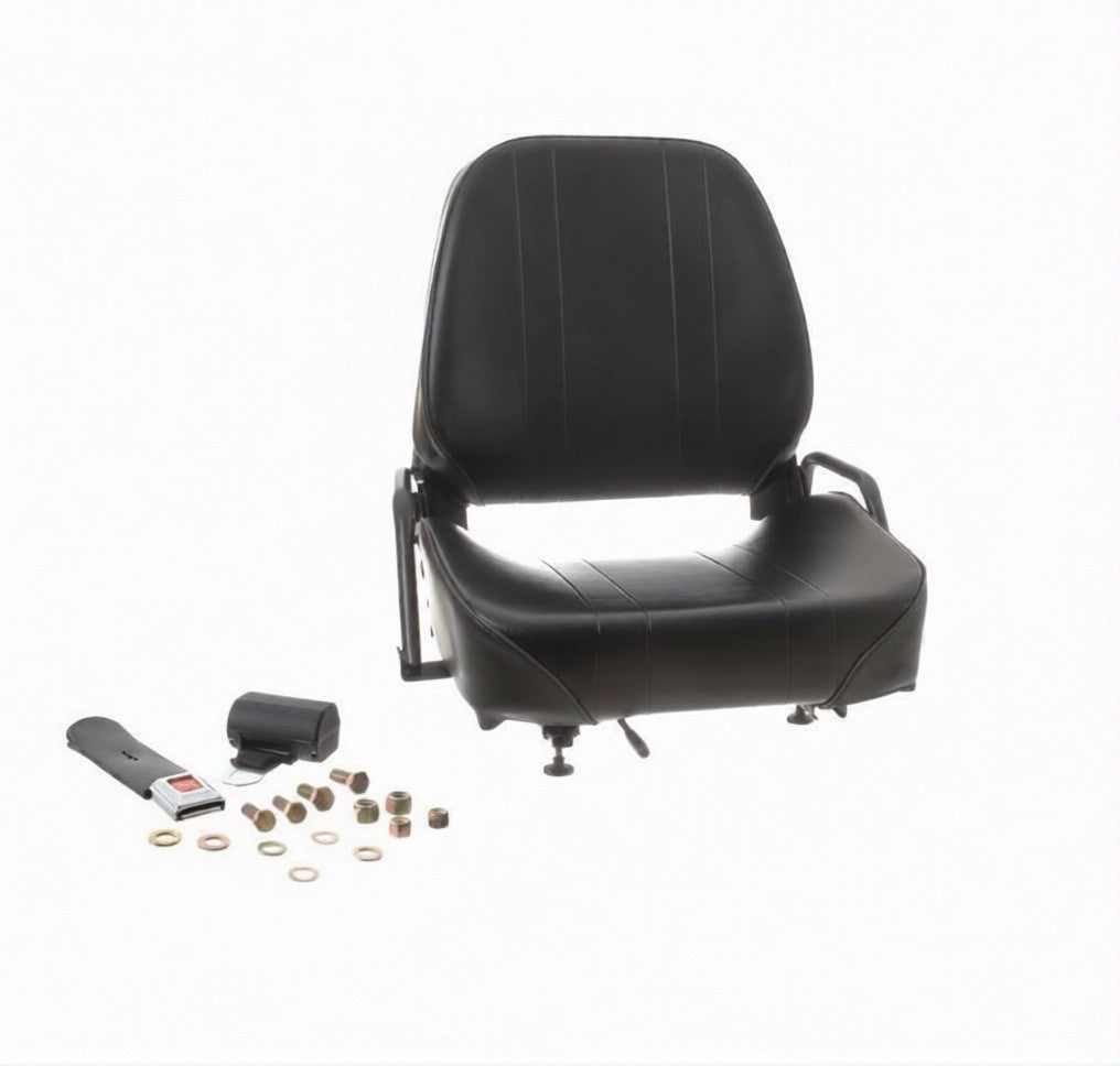 Universal Black Vinyl Forklift Seat with Mounting Hardware & Belt