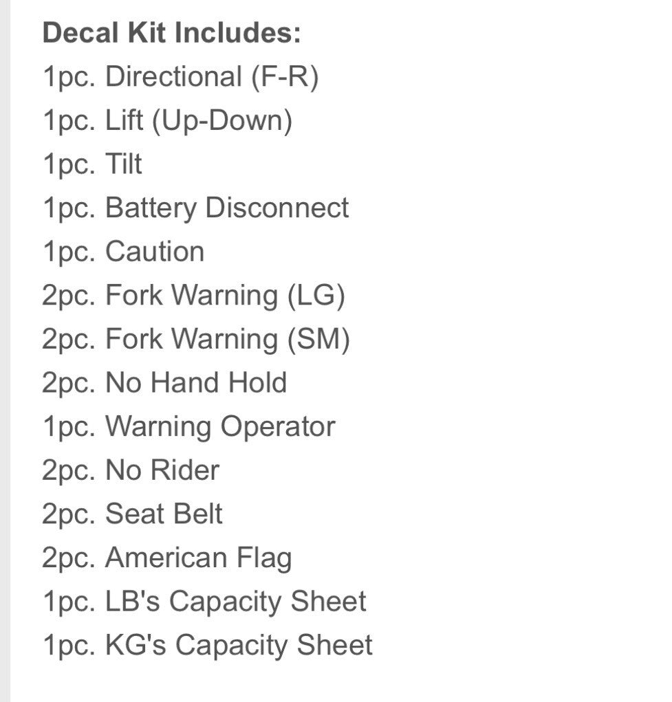 Universal Forklift Safety Decal Kit (USA) | Fits ALL Models | 20 Decals