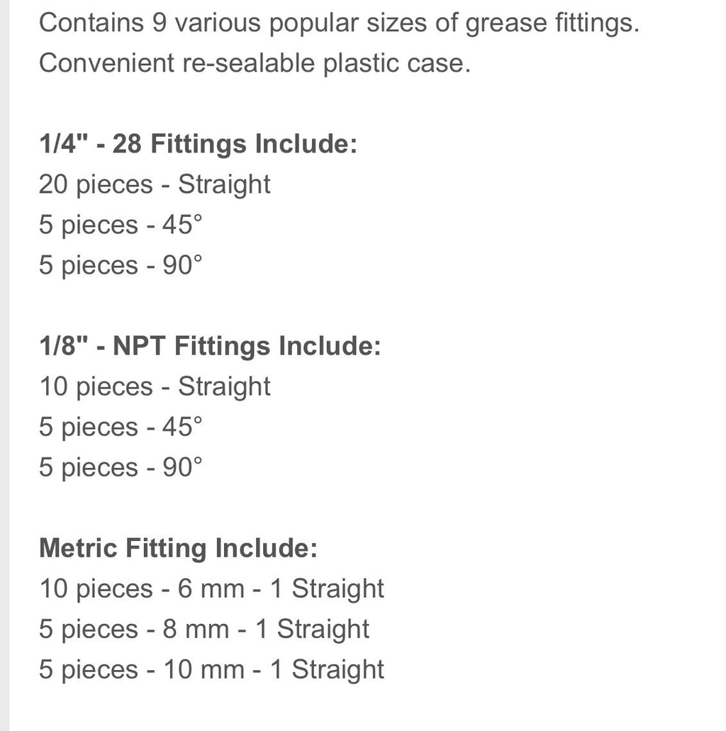 UNIVERSAL GREASE FITTINGS KIT  (70 PK MIXED)