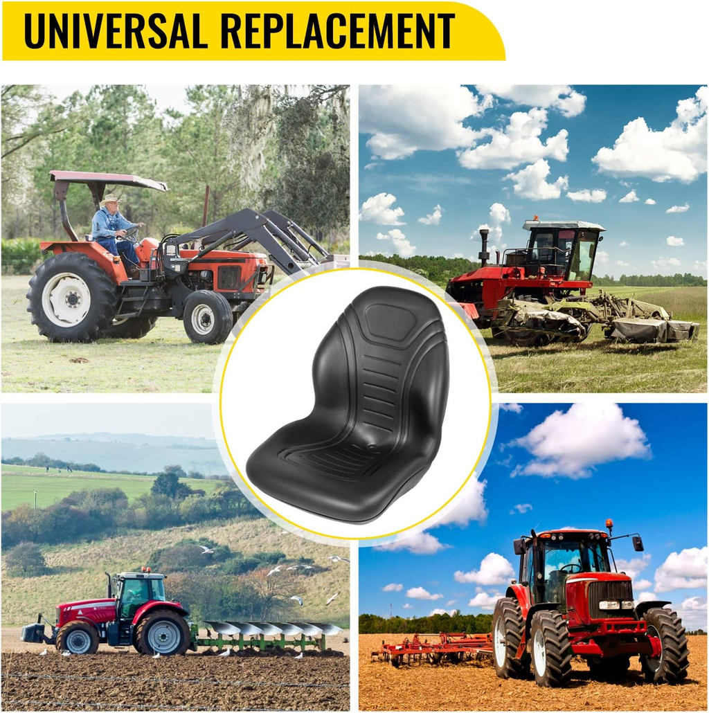Universal Lawn Tractor Seat Replacement, Compact High Back Mower Seat, Black