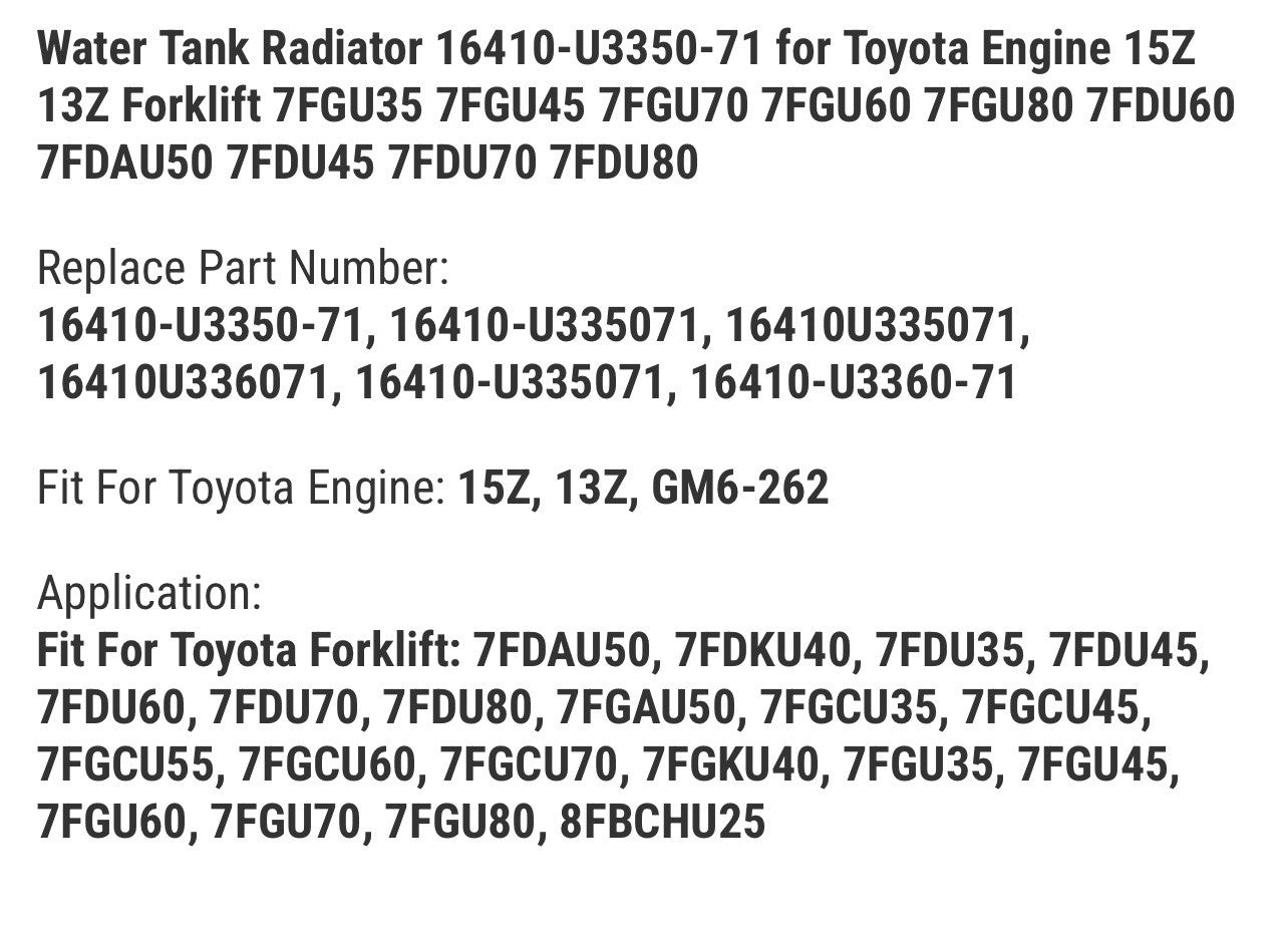 Radiator 16410-U3350-71 for Toyota Engine GM6-262 Forklift 7FGU35 7FGU45