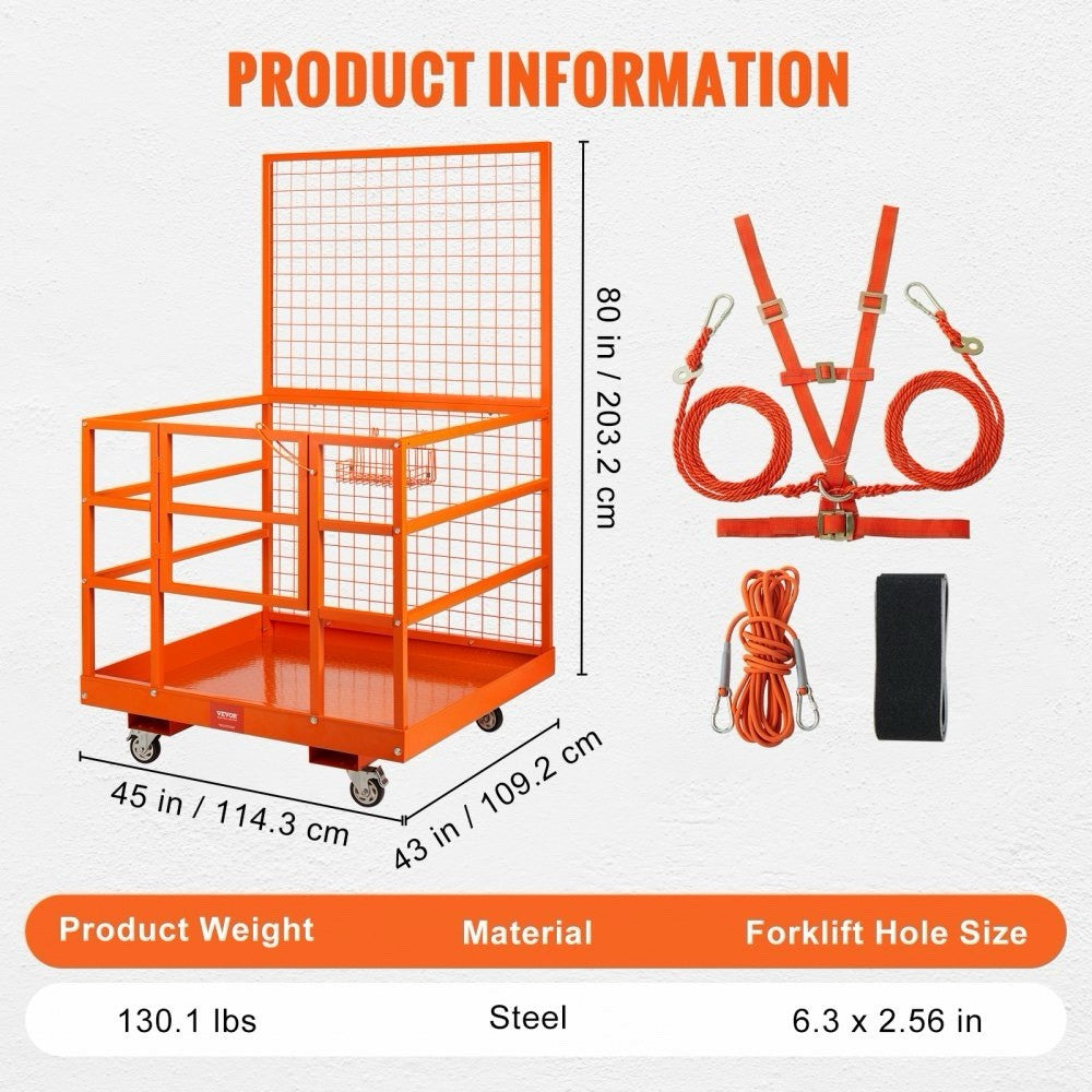 Forklift Safety Cage 43"x45" Forklift Man Basket Work Platform 1400lbs Capacity