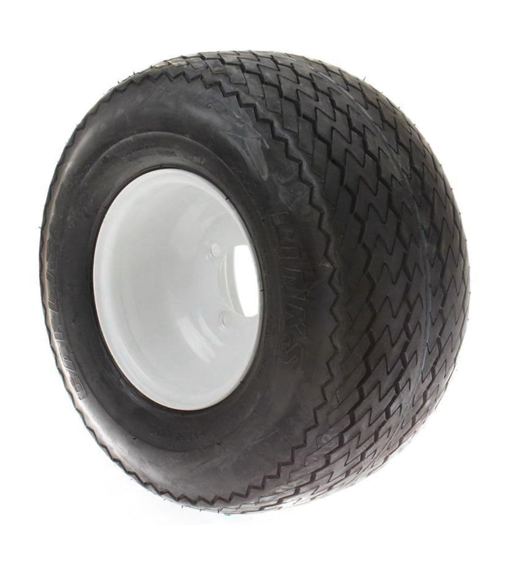 (QTY 2) CUSHMAN TIRE + WHL18X8.50-8 NHS 4 LUG 4 PLY LINKS TREADSTEEL/WHITE