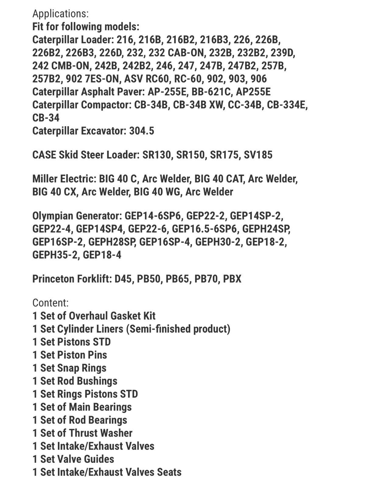Overhaul Rebuild Kit for Caterpillar CAT 3024 3024C 3024T C2.2 C2.2T Engine