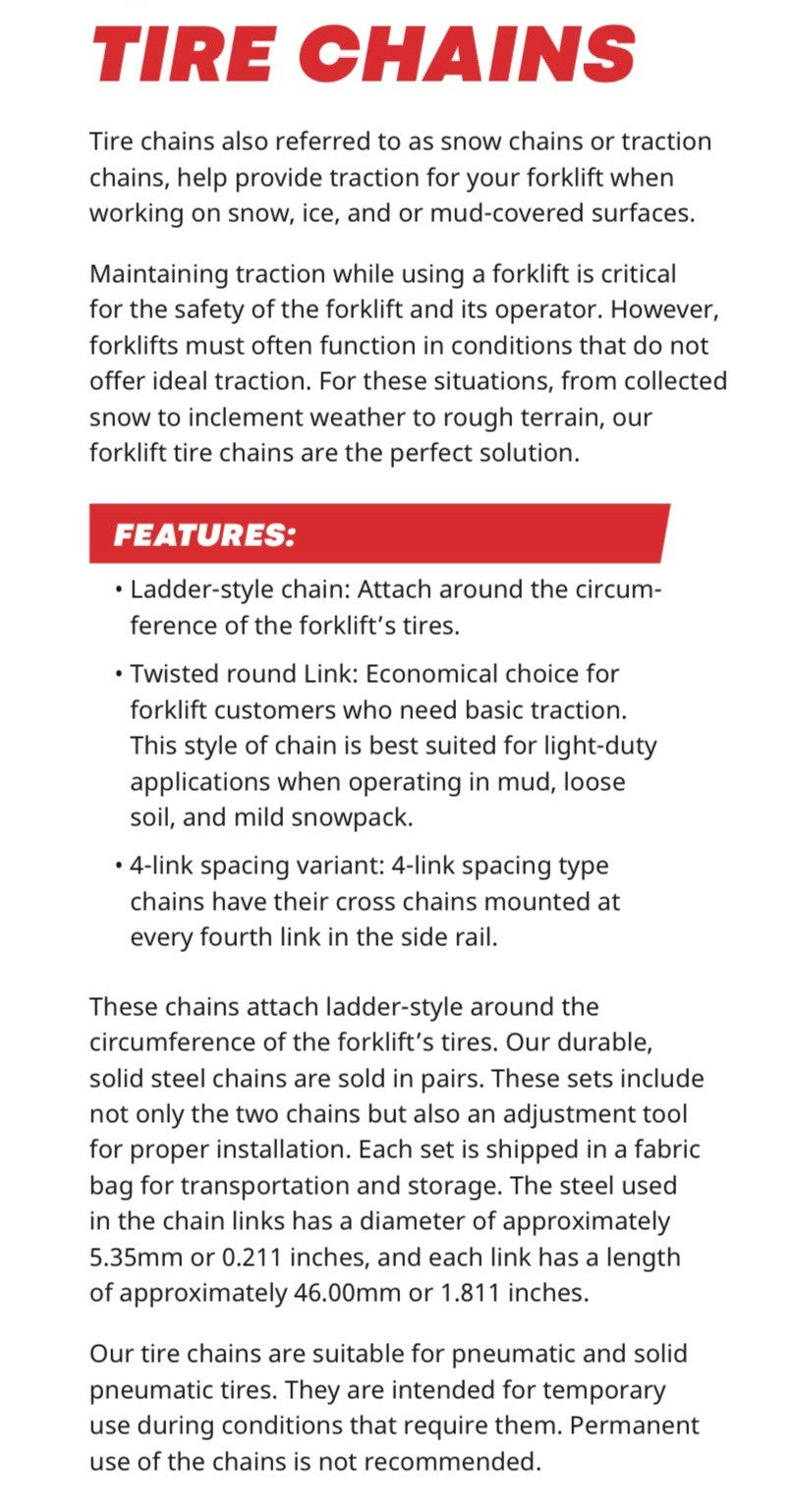 (QTY 2) FORKLIFT TIRE SNOW CHAIN FOR 5.00-8 TIRE SIZE