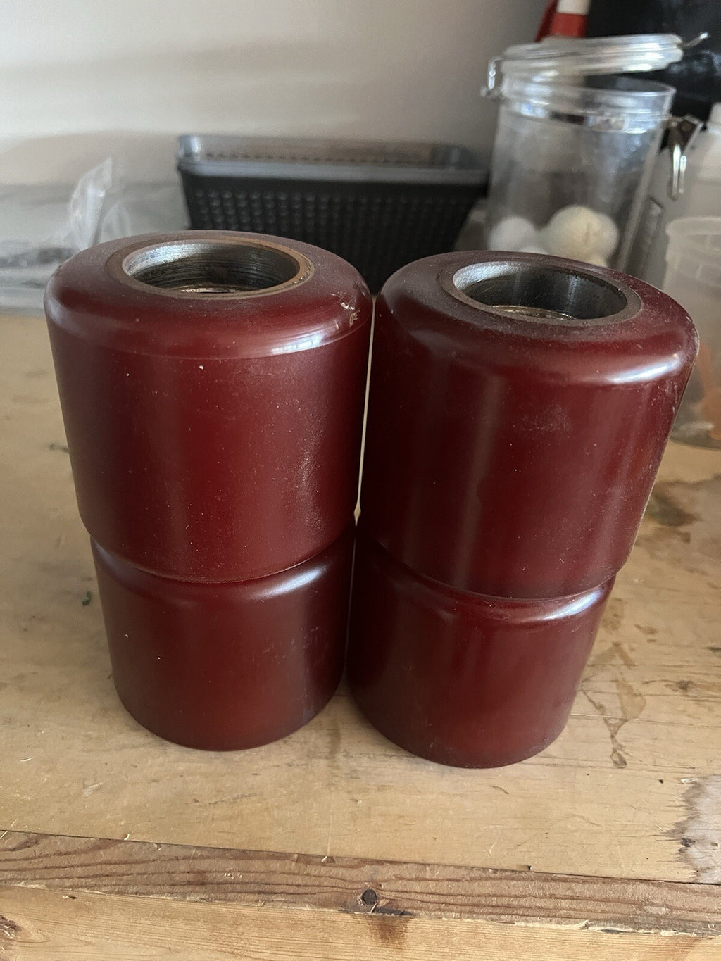 (SET OF 4) Pallet Jack Load Wheels | Dark Red Gum | 3.5"W x3 3/4" OD x 2" ID