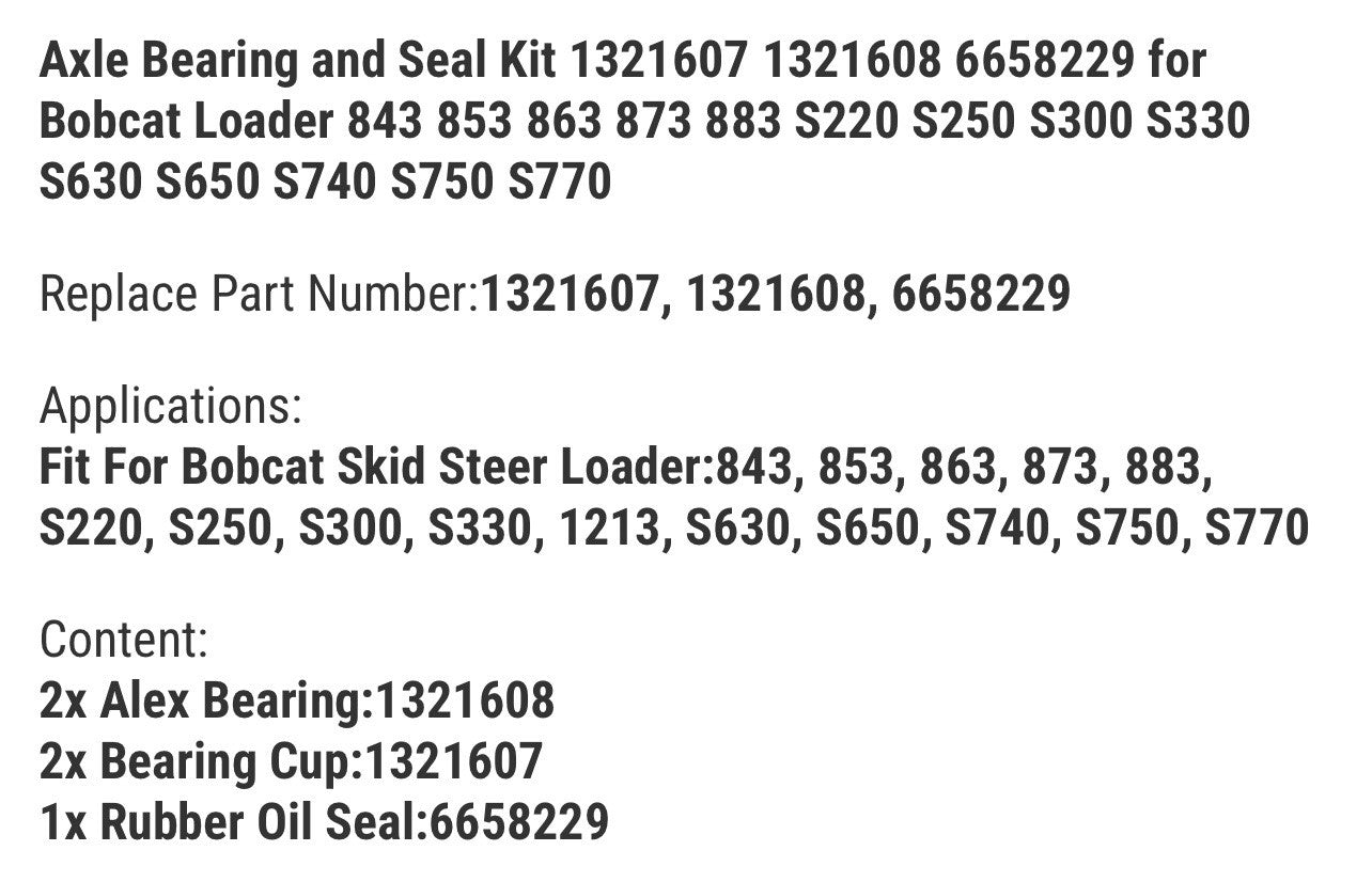 Axle Bearing and Seal Kit 1321607 1321608 6658229 for Bobcat Loader