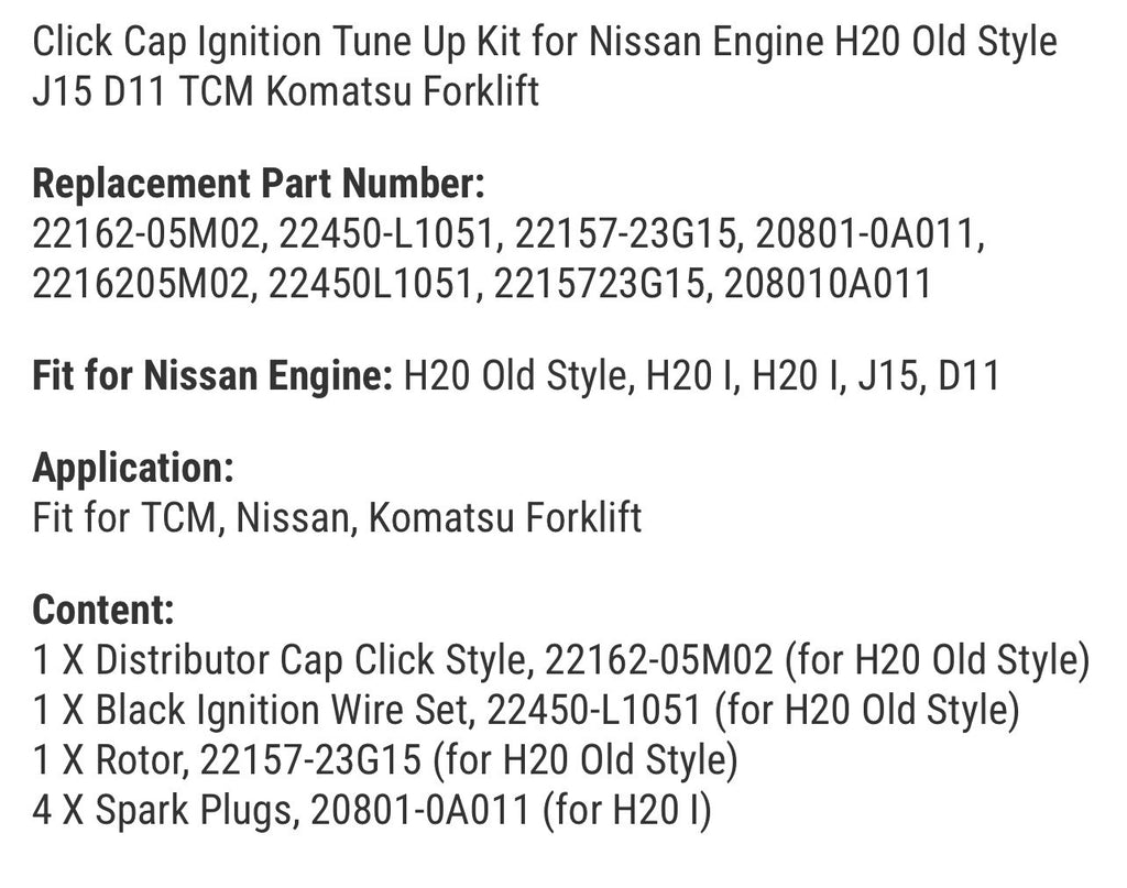 Click Cap Ignition Tune Up Kit for Nissan Engine H20 Old Style J15 D11 TCM