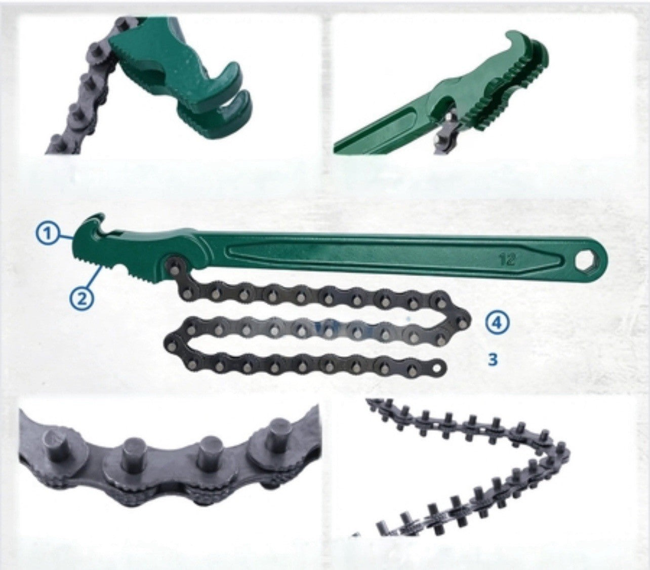 12 Inch Heavy Duty Reversible Chain Wrench 2.4-5.9in Adjustable Oil Filter