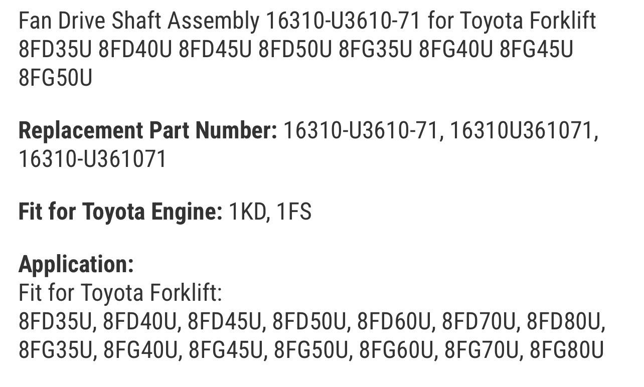 Fan Drive Shaft Assembly 16310-U3610-71 for Toyota Forklift