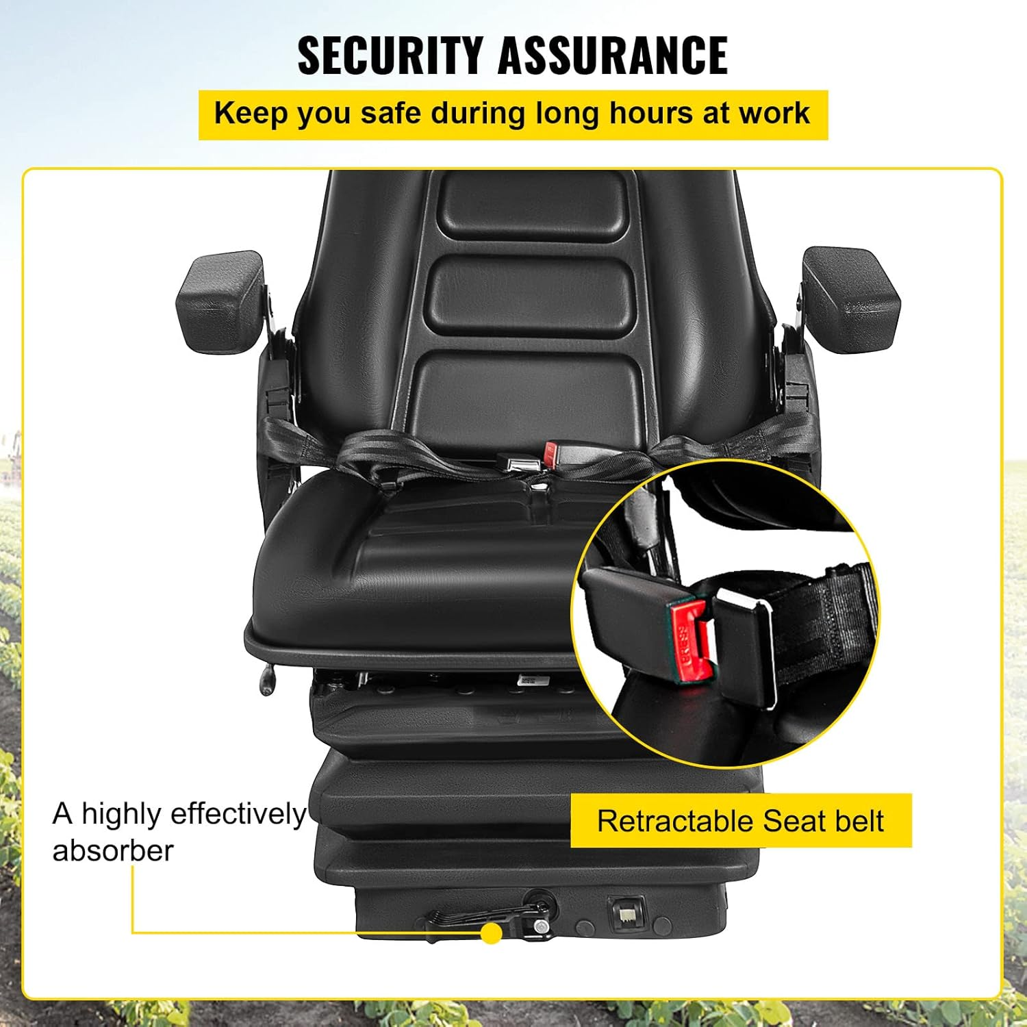 Forklift Seat w/ Slide Rails, Foldable for Tractor Forklift Excavator Skid Steer
