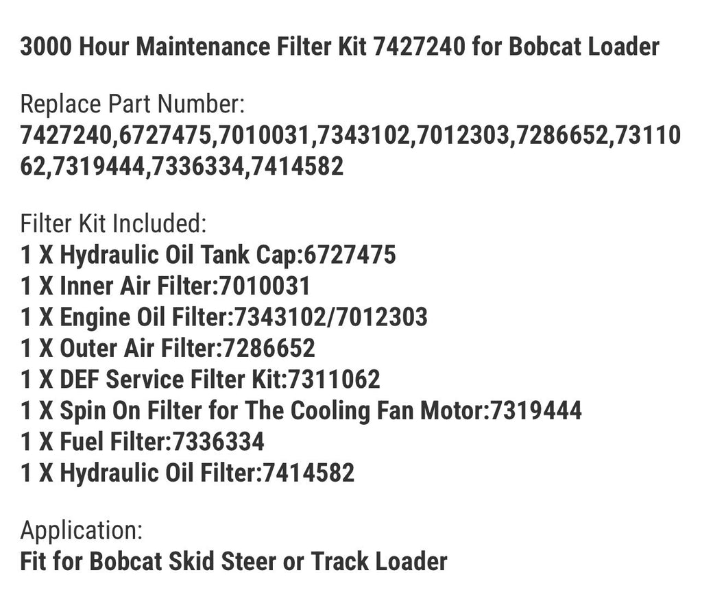 3000 Hour Maintenance Filter Kit 7427240 for Bobcat Loader