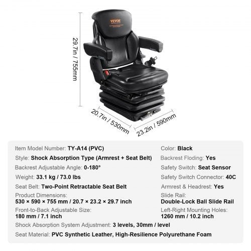 NEW SUSPENSION SEAT WITH ARMREST FITS EXCAVATOR FORKLIFT DOZER LOADER TRACTOR