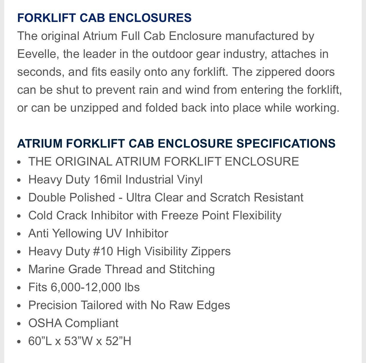 Universal Forklift Cab Enclosure | Fits Lifts With Capacity up to 6,000lbs