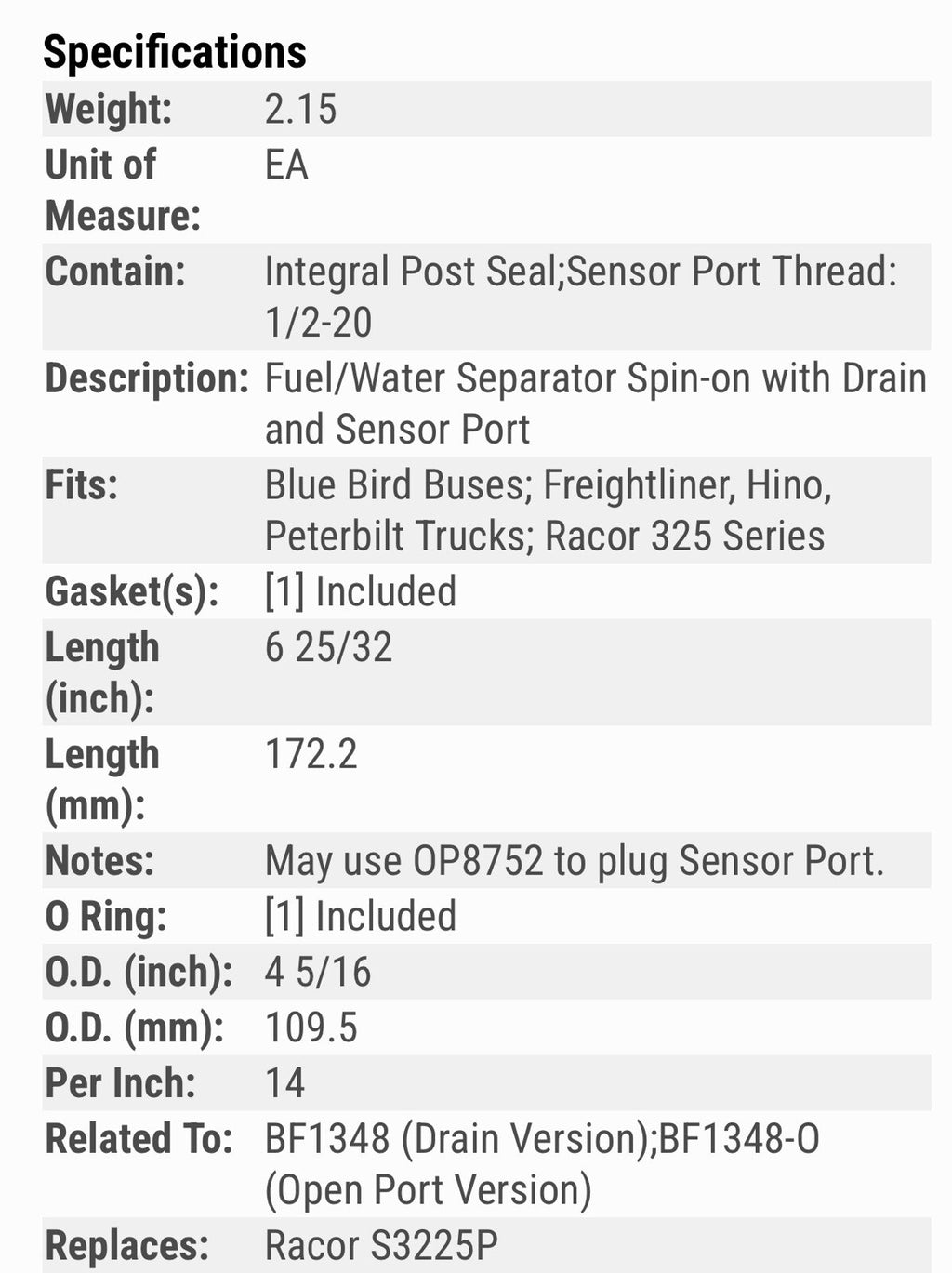 (SET OF 2) Baldwin BF1348-SP FUEL/WATER Separator Filter