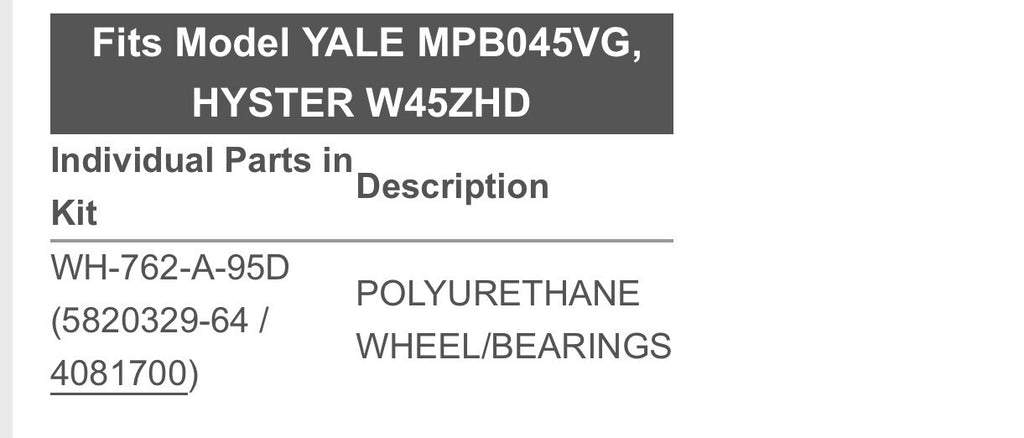 Load Wheel kit for Yale MPB045VG MPB 045 VG Electric Pallet Jack Lift Truck