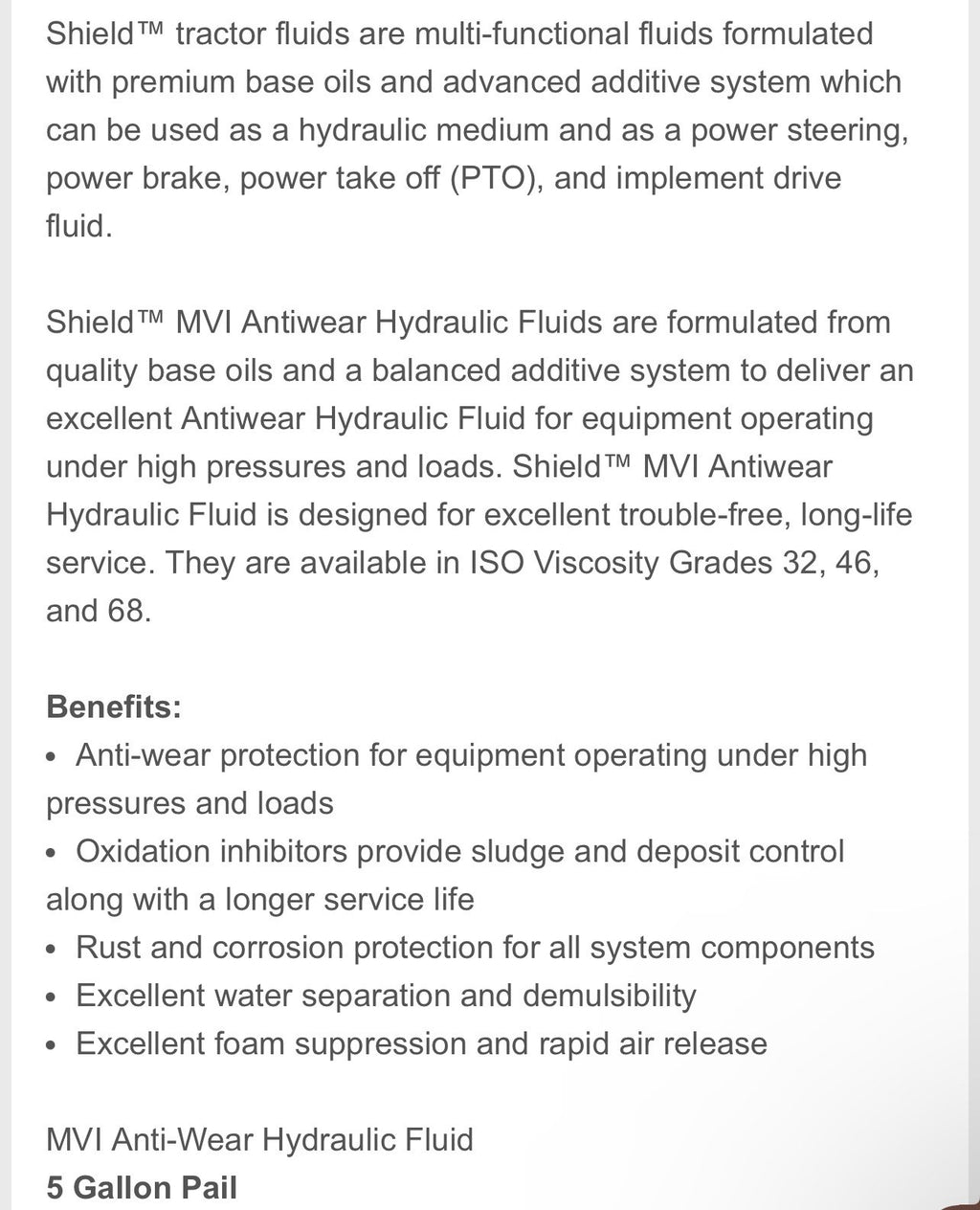 TRACTOR FLUID / FORKLIFT HYDRAULIC OIL, 5 GAL. (AW 32)