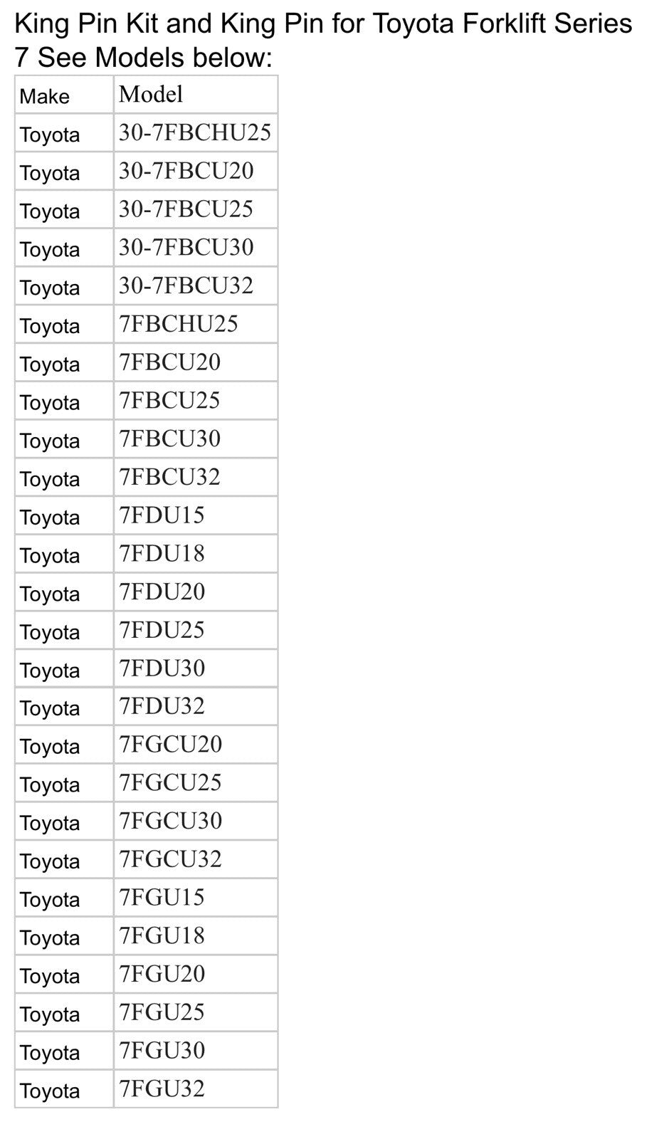 King Pin Seal Kit & King Pin for Toyota Forklift Series 7 | Fits Many Models