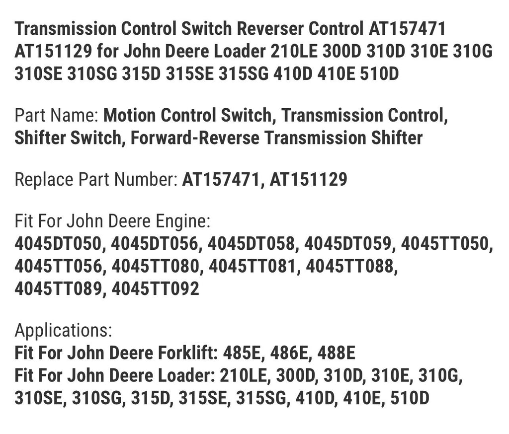 Directional Switch Reverser Control AT157471 AT151129 for John Deere Loader