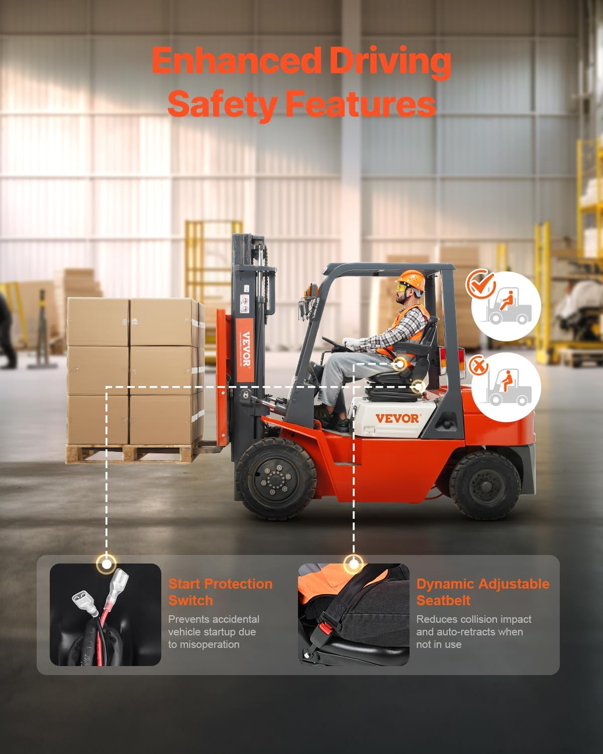 Universal Forklift Seat, Tractor Seat with Armrest & Adjustable Backrest