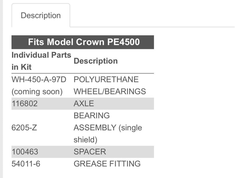 Load Wheel Kit for Crown PE 4500 Pallet Jack